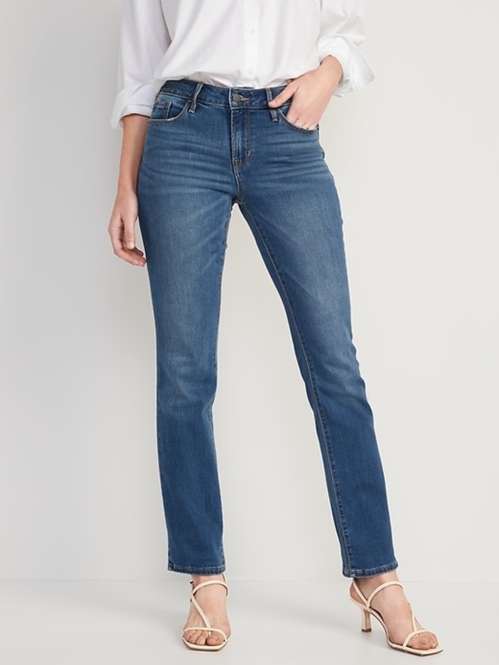 Old Navy Mid-Rise Kicker Boot-Cut Jeans in Medium Blue Wash